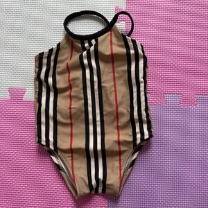 Burberry Tan and Black Striped Swimsuit 12m